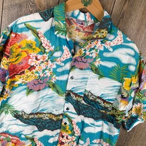 Island Image Mens Large Tropical Floral Rayon Short Sleeve Aloha Camp Shirt